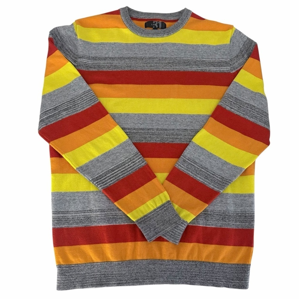 LE 31 by SIMONS Multicolor Stripe Crewneck Sweater Retro 100% Cotton pullover L